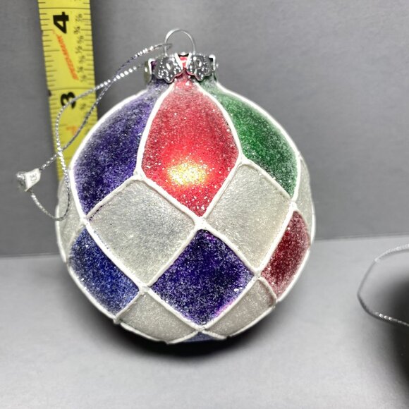 Christmas Ornaments 3 PC Set Multicolored Plastic Ball and Teardrop W/ Sparkles - Picture 9 of 10